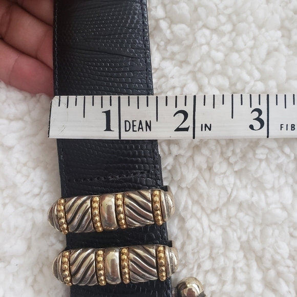 BRIGHTON Women's Black Leather Belt Silver and Gold Tone Buckle Scroll Work - Picture 13 of 14